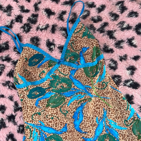 Vintage Jaclyn Smith night gown small Leopard blue Y2K - Picture 2 of 3